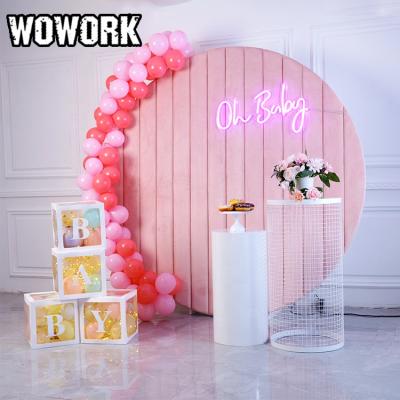 China 2021 WOWORK Fushun Waterproof Romantic Modern Wedding Favors Happy Birthday Velvet Acrylic Metal Backdrop For Bridal Shower Party for sale