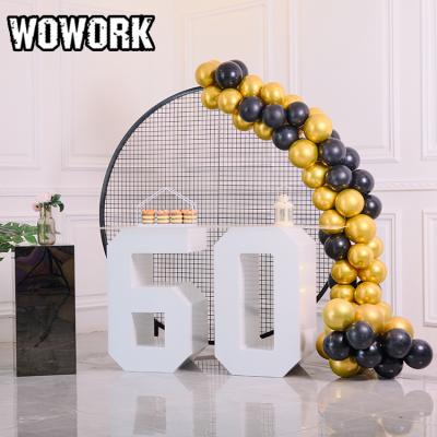 China 2021 WOWORK Fushun Waterproof Metal Mesh Wedding Anniversary Black and Gold Party Decorations Backdrops for Event Decor for sale