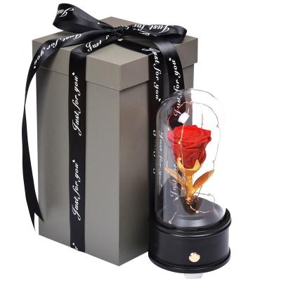 China Romantic Gorgeous Preserved Flower Rose In Glass Preserved Fresh Roses UO Women's Gifts Forever With Bluetooth LED Light for sale