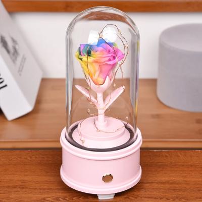 China UO Romantic Gorgeous Preserved Rose Rainbow Rose Night Light with Bluetooth Music Box Real Rose That Lasts Preserved Eternal One Year in Glass Dome for sale