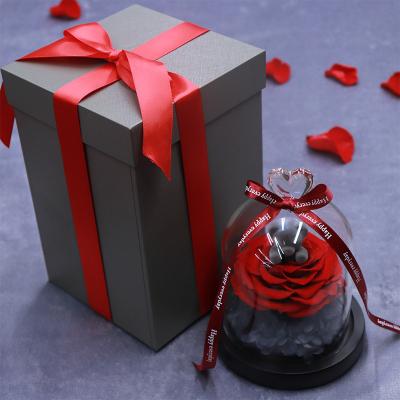 China Romantic Gorgeous Preserved Immortal Eternal Dome Rose Preserved Flower In Glass UO Decorative Real Flowers Roses In Gift Boxes For Valentine's Day for sale