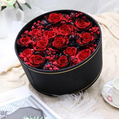 China Romantic Gorgeous Preserved Rose Gift Box Creative Double Cube Roses UO Door Soap Flower Magic Box For Valentine's Day for sale