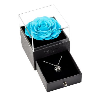 China Romantic Gorgeous Preserved Roses UO Valentine's Day Luxury Gift Set Rose Immortal Flower Jewelry Box Red With Necklace Stand Preserved Flower for sale