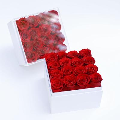 China Romantic Gorgeous Preserved Roses UO Fast Shipping Acrylic Gift Box With Colorful Preserved Roses For Wedding Decor And Valentine Gifts for sale