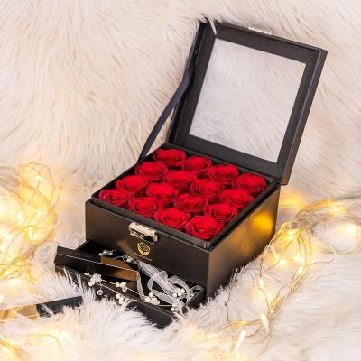 China UO Hot Selling Romantic Gorgeous Preserved Red Roses Preserved Roses Heads With Jewelry Box For Valentine Wedding Decoration for sale