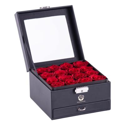 China UO Preserved Gorgeous Romantic Forever Rose Roses 9 PCS Lasting Valentine's Day Wedding Flowers With Black Drawer Gift Box With Clear Cover for sale