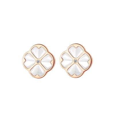 China Four Soft Shell Stud Earrings High Quality 18k Gold Light Leaf Clover Earrings Lucky Clover Stud Earrings Original Design White Luxury Fashion for sale