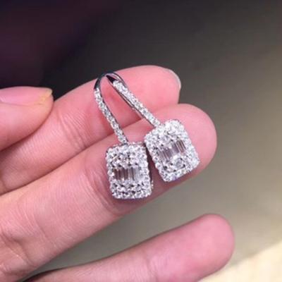 China 18K White Gold Real Diamond Earrings T Square Diamond Earrings K Au750 Gold Jewelery Elegant Straight Custom Gold Real Diamond Earrings for sale