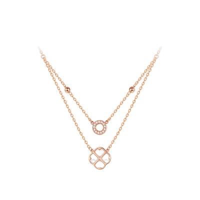 China CLASSIC Premium Women's New Product Sale Price 18K Gold Four Leaf Clover and Diamond Round Pie Necklace for sale