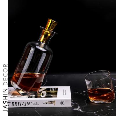 China Luxury Nordic style gold cover crystal glass ornaments wine creative slanted bottom decorative set for sale