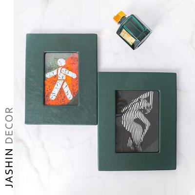 China Wholesale Luxury / Modern Cube Art Dark Green Leather Photo Picture Frames For Home Decor for sale