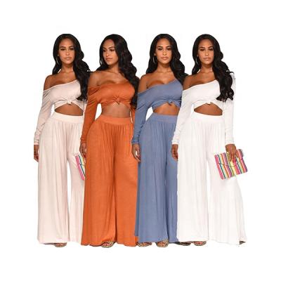 China Breathable Women Outfit Halterneck Top And High Waisted Casual Wide Leg Pants Women 2 Piece Set for sale