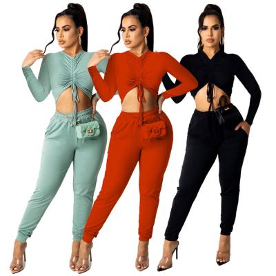 China New Arrival Women's Autumn Winter Sets Two Piece Pants Set Breathable Crop Top for sale