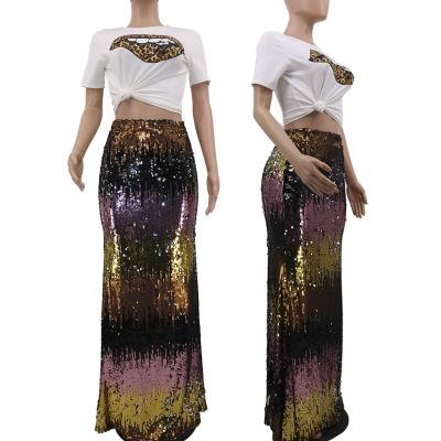 China High Waist Fashion Custom Women's Package Hip Skirt Plus Size Floor Length Sequin Skirt for sale