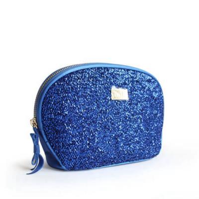 China Custom Blue Travel Zipper Cosmetic Bags With Metal Company Logo for sale