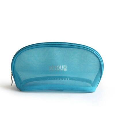 China Custom Blue Promotional Transparent Mesh Cosmetic Bags With Logo for sale