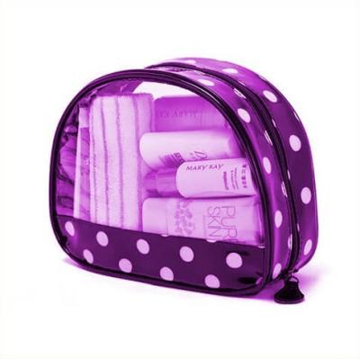 China Printed Transparent Waterproof Purple Pvc Makeup Bags For Travelers for sale