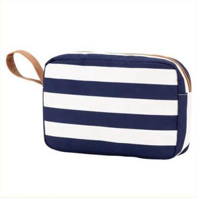 China Printed Blue White Striped Canvas Women Storage Makeup Bags Cases for sale