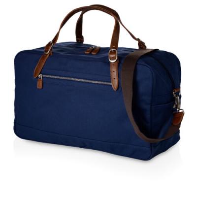 China Dark Blue Fabric Travel Duffle Bags , Duffle Overnight Bag With Outside Pocket for sale