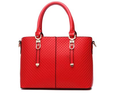 China Portable Red Leather Shoulder Handbags / Tote Handbags Safe Outside Pockets for sale