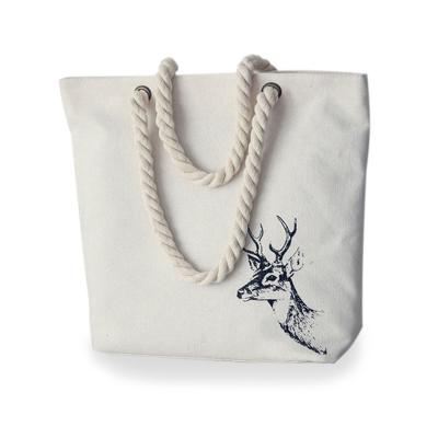 China Printed Cartoon Womens Casual Canvas Bags With Cotton Rope Handles for sale