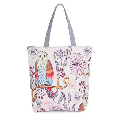 China Floral Printed Womens Cartoon Canvas Bags Shopper Tote With Cotton Handle for sale