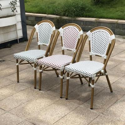 China Retro Bistro Furniture Flower Aluminum Outdoor Garden Modern Restaurant French Rattan Chair for sale