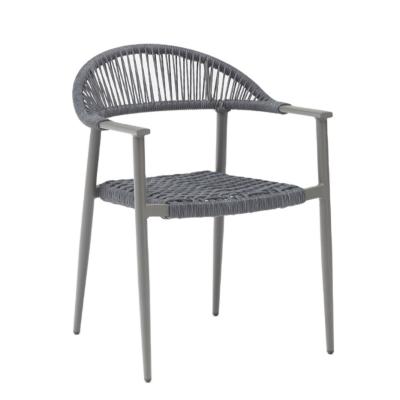 China Rattan Metal Legs Stackable Round Modern Outdoor Garden Rope Lounge Rattan Dining Chair for sale