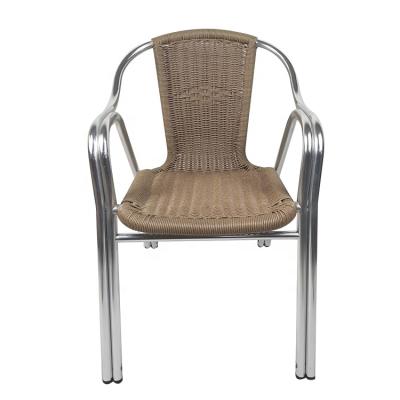 China New Design Minimalist Balcony Armrest French Bistro Chairs Pe Rattan Aluminum Chair for sale