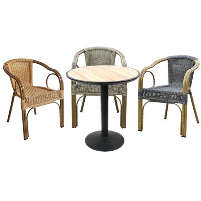 China Minimalist Foshan Maker Rattan Coffee Bistro Aluminum Garden Table and Set of 2 Chairs for sale