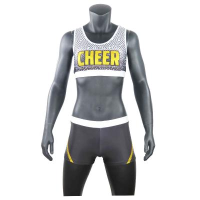 China Breathable Women Sportswear Dance Laser Bra Custom Design Glitter Rhinestone Material Youth Girls Cheer Uniforms for sale