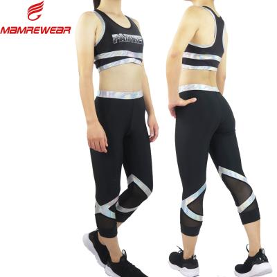 China Latest Design Breathable High Quality Lycra Cheerleading Laser Bra And 3/4 Custom Tights Cheer Dance Practice Wear for sale