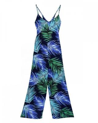 China Floral Print Jumpsuit Fashion Viable Beach Outfit Set Customized Solid Black Sexy Print Romper Dress for sale