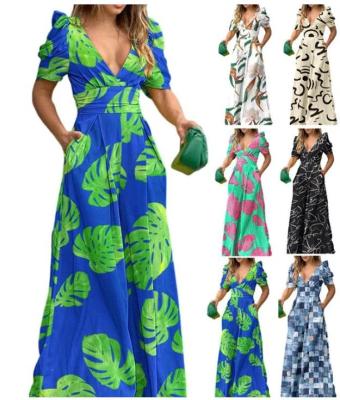 China Good Price Viable Hot Floral Print Summer 2023 Long Dress For Women Bright Colors Customized Prints for sale