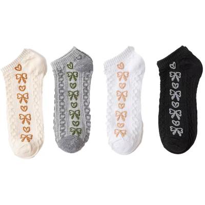 China Women's Breathable Socks Love Students Matching Plain Pure Cotton Autumn And Winter Bow Color for sale