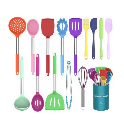 China Stainless Steel Viable Handle Colorful Suppliers Kitchen Household Silicone Cooking Tools Kitchenware Utensil Set for sale