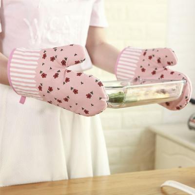 China Cotton Non-Slip Non-Slip Heat Resistant Cooking Mitt Set BBQ Insulated Oven Gloves Kitchen for sale