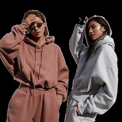 China QUICK DRY Gym Crop Top Women's Hoodie Sweater Hoodie Jogger Clothing Sets Street Style Jogger Top Oversized Sweatshirt Two Piece Pants for sale