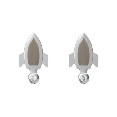 China Vintage Rhodium Plated Tiny Rocket Shell Mother Of Pearl Cute Little Earrings For Girls for sale