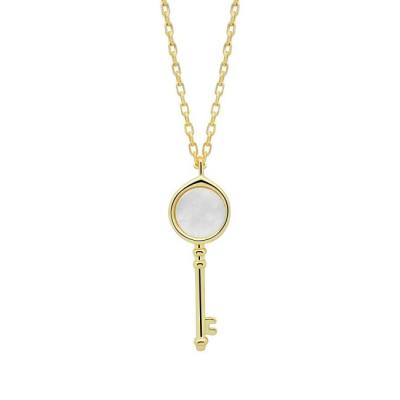 China TRENDY 14K Yellow Gold Plated 925 Sterling Silver Mother Of Pearl Tiny Key Necklace for sale