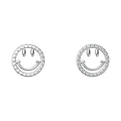 China Vintage Women No Allergy Happy Face Smiley Earrings Stud S925 Sterling Silver CZ Tiny Zircon for sale