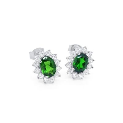 China Vintage Elegant 925 Sterling Silver Full Rhinestone Geometric Pave White Emerald Green CZ Zircon Women's Oval Stud Earrings for sale