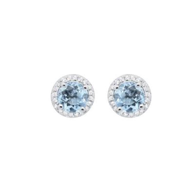 China Vintage 925 Sterling Siler Prong Set Sparkle Round Halo Zirconia CZ Stone Blue Earrings for sale