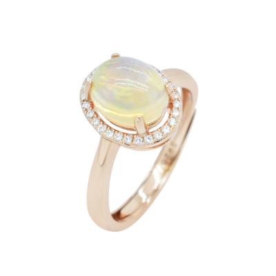 China CLASSIC Women's Rose Gold Plated 925 Sterling Silver Halo Round White Zircon Oval Gemstone Opal Ring for sale