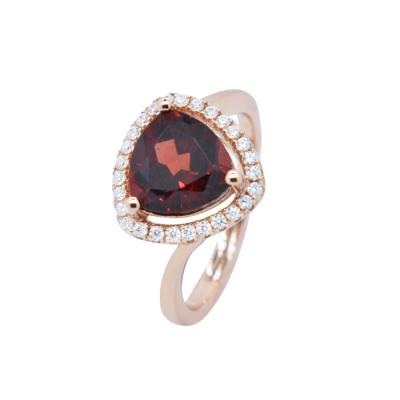 China CLASSIC Custom Rose Gold Plated 925 Sterling Silver Triangle Red CZ Stone Ring for sale