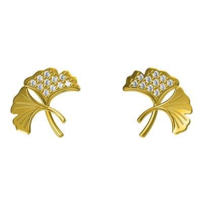 China Custom Cute Women's 18K Gold Moissanite Diamond Lotus Leaf Plant Stud Earrings Jewelry for sale