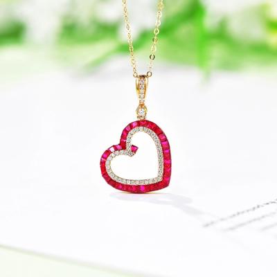 China Cute Bespoke Custom Made 18K Pave Real Diamond And Ruby Heart Charm AU750 Gold Pendant Necklace for sale