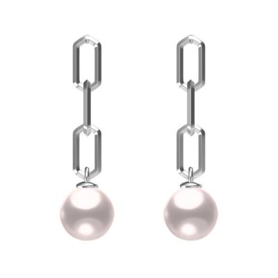 China FASHIONABLE 925 Sterling Silver Dangle Long Fresh Pearl Link Chain Earring for sale