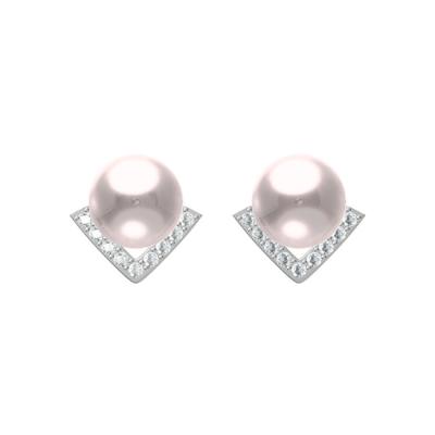 China 925 Sterling Silver Zircon CZ Natural Pearl Elegant Tiny Geometric Stud Earrings Stud Jewelry for sale