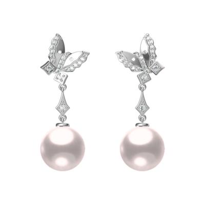 China 925 Sterling Silver TRENDY Pink Freshwater Pearl Dangle Drop Butterfly Earrings for sale